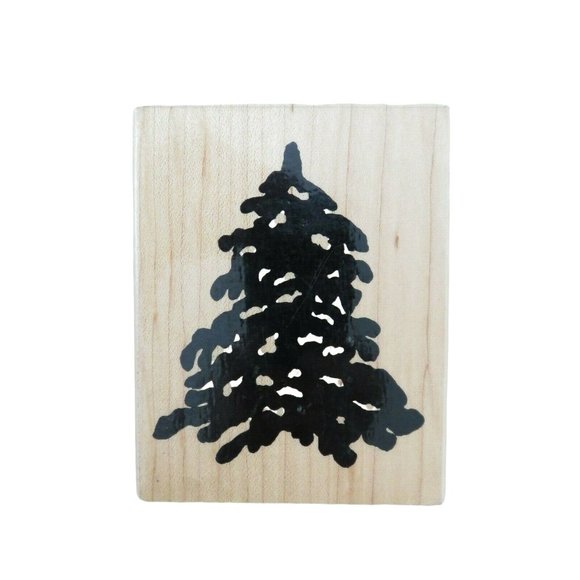 Vintage 1996 Print Works Christmas Pine Tree Mounted Rubber Stamp Wooden Block - Picture 1 of 9